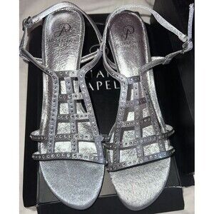 Adrianna Papell AMARI Heels Womens 9.5M Pewter Silver Strappy Rhinestone Shoes